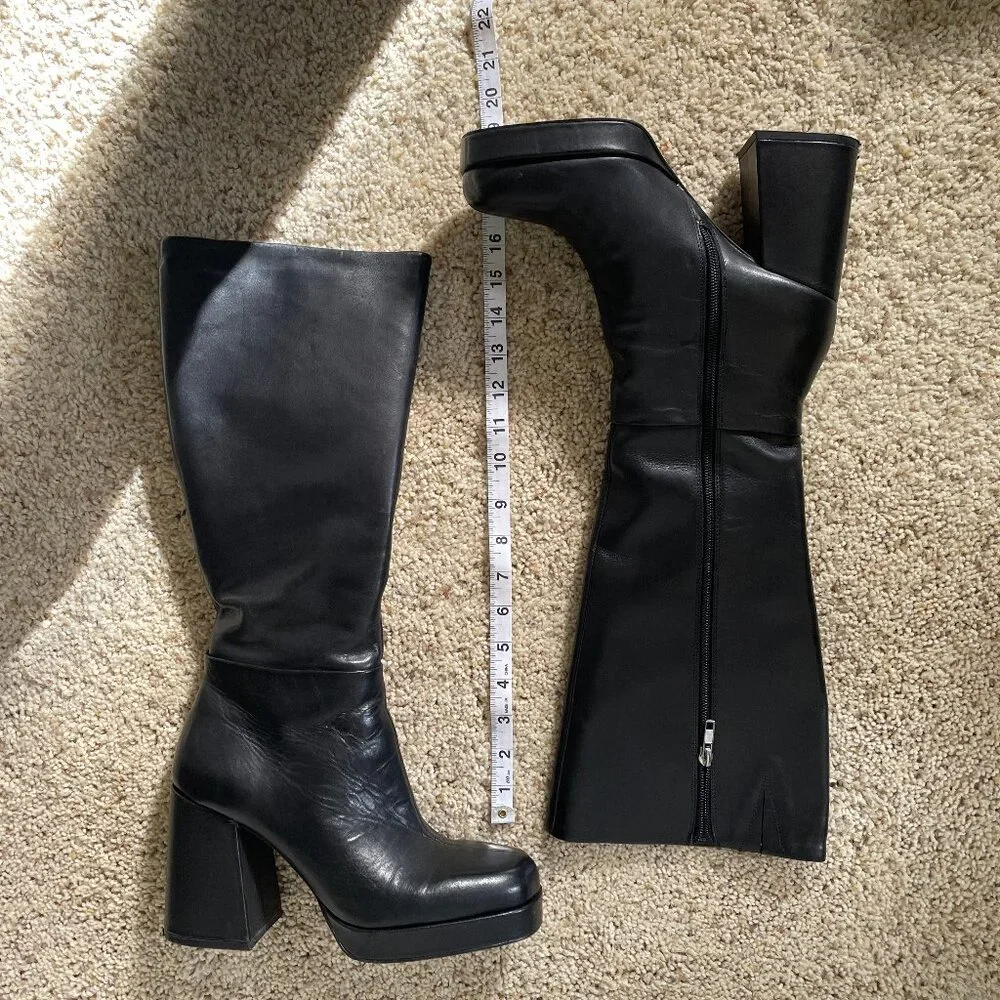 Platform Square Toe Leather Boots - Picture 5 of 9